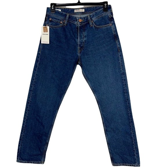 Jack & Jones Mens Classic Straight Jeans Blue Pockets Button Fly Denim 32x32 New